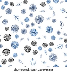 Dark BLUE vector seamless abstract backdrop with leaves and flowers. An elegant bright illustration with leaves and flowers. Pattern for design of fabric, wallpapers.