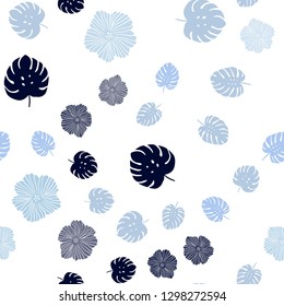 Dark BLUE vector seamless abstract backdrop with flowers, leaves. An elegant bright illustration with leaves and flowers. Texture for window blinds, curtains.