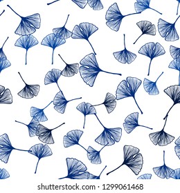 Dark BLUE vector seamless abstract backdrop with leaves. Glitter abstract illustration with doodles and leaves. Template for business cards, websites.