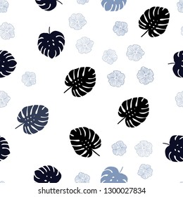 Dark BLUE vector seamless abstract design with flowers, leaves. Illustration with doodles on abstract template. Template for business cards, websites.
