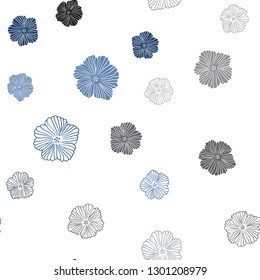 Dark BLUE vector seamless abstract backdrop with flowers. An elegant bright illustration with flowers. Design for textile, fabric, wallpapers.