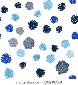 Dark BLUE vector seamless abstract pattern with flowers, leaves. Illustration with doodles on abstract template. Texture for window blinds, curtains.