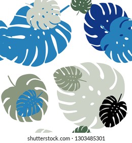 Dark BLUE vector seamless abstract pattern with leaves. leaves on elegant natural pattern with gradient. Texture for window blinds, curtains.