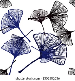 Dark BLUE vector seamless abstract background with leaves. Doodle illustration of leaves in Origami style with gradient. Design for textile, fabric, wallpapers.