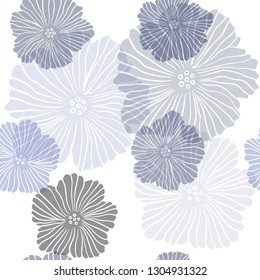 Dark BLUE vector seamless abstract pattern with flowers. Flowers with gradient on white background. Texture for window blinds, curtains.