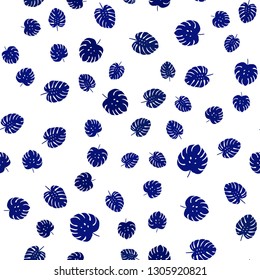 Dark BLUE vector seamless abstract background with leaves. Colorful abstract illustration with leaves in doodle style. Texture for window blinds, curtains.