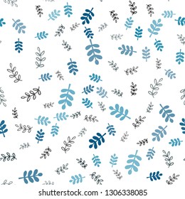 Dark BLUE vector seamless abstract pattern with leaves, branches. Decorative design in Indian style on white background. Pattern for design of fabric, wallpapers.