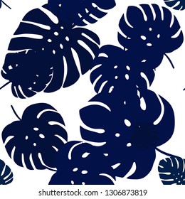 Dark BLUE vector seamless abstract backdrop with leaves. Brand new colored illustration in blurry style with leaves. Template for business cards, websites.