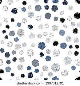 Dark BLUE vector seamless abstract backdrop with leaves, flowers. Modern abstract illustration with leaves and flowers. Design for wallpaper, fabric makers.