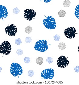 Dark BLUE vector seamless abstract design with flowers, leaves. Brand new colored illustration with leaves and flowers. Design for wallpaper, fabric makers.