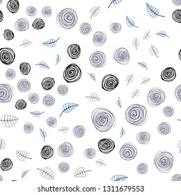 Dark BLUE vector seamless abstract design with leaves and flowers. Glitter abstract illustration with leaves and flowers. Texture for window blinds, curtains.