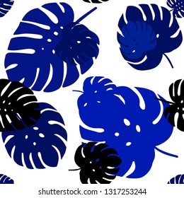 Dark BLUE vector seamless abstract pattern with leaves. Glitter abstract illustration with doodles and leaves. Design for wallpaper, fabric makers.