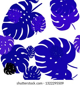 Dark BLUE vector seamless abstract backdrop with leaves. Sketchy doodles with leaves on blurred background. Pattern for trendy fabric, wallpapers.