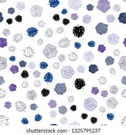 Dark BLUE vector seamless abstract design with leaves, flowers. Colorful abstract illustration with leaves in doodle style. Design for wallpaper, fabric makers.