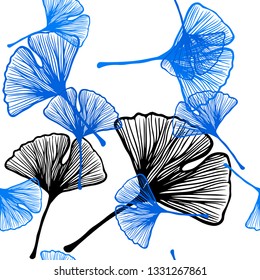 Dark BLUE vector seamless abstract pattern with leaves. Glitter abstract illustration with doodles and leaves. Pattern for trendy fabric, wallpapers.