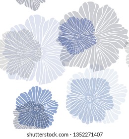 Dark BLUE vector seamless abstract design with flowers. Flowers with gradient on white background. Pattern for design of fabric, wallpapers.