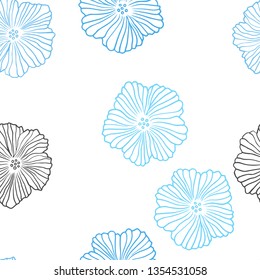 Dark BLUE vector seamless abstract background with flowers. Doodle illustration of flowers in Origami style. Pattern for design of fabric, wallpapers.