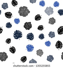 Dark BLUE vector seamless abstract pattern with flowers, leaves. Illustration with doodles on abstract template. Pattern for design of fabric, wallpapers.