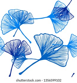 Dark BLUE vector seamless abstract pattern with leaves. Doodle illustration of leaves in Origami style with gradient. Texture for window blinds, curtains.