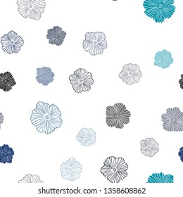 Dark BLUE vector seamless abstract design with flowers. Sketchy doodle flowers on white background. Design for wallpaper, fabric makers.
