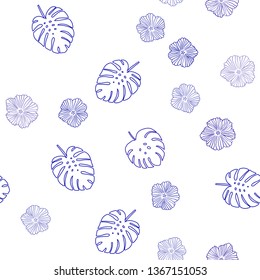 Dark BLUE vector seamless abstract pattern with flowers, leaves. Glitter abstract illustration with leaves and flowers. Pattern for trendy fabric, wallpapers.