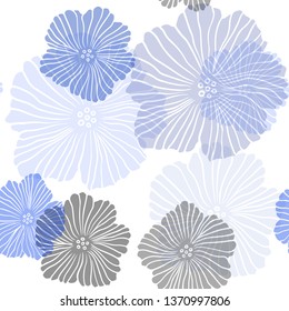 Dark BLUE vector seamless abstract background with flowers. Colorful illustration with flowers in doodle style. Pattern for trendy fabric, wallpapers.