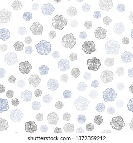 Dark BLUE vector seamless abstract pattern with flowers. Sketchy doodle flowers on white background. Template for business cards, websites.