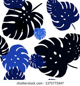 Dark BLUE vector seamless abstract pattern with leaves. New colorful illustration in doodle style with leaves. Texture for window blinds, curtains.