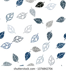 Dark BLUE vector seamless abstract pattern with leaves. New colorful illustration in doodle style with leaves. Trendy design for wallpaper, fabric makers.