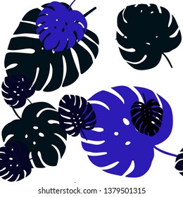 Dark BLUE vector seamless abstract design with leaves. New colorful illustration in doodle style with leaves. Texture for window blinds, curtains.