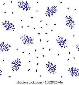 Dark BLUE vector seamless abstract design with leaves, branches. An elegant bright illustration with leaves and branches. Template for business cards, websites.