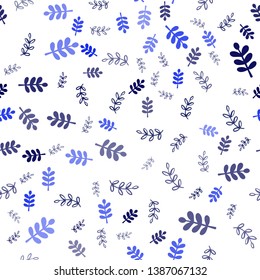 Dark BLUE vector seamless abstract design with leaves, branches. Illustration with doodles on abstract template. Design for wallpaper, fabric makers.
