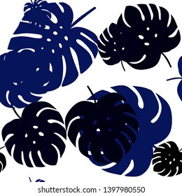 Dark BLUE vector seamless abstract pattern with leaves. New colorful illustration in doodle style with leaves. Pattern for trendy fabric, wallpapers.