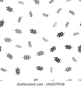 Dark BLUE vector seamless abstract background with leaves. Glitter abstract illustration with doodles and leaves. Pattern for design of fabric, wallpapers.