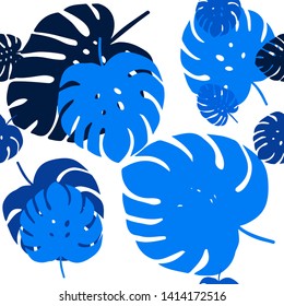 Dark BLUE vector seamless abstract backdrop with leaves. New colorful illustration in doodle style with leaves. Texture for window blinds, curtains.