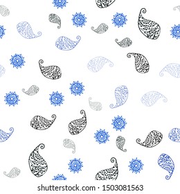 Dark BLUE vector seamless abstract background with leaves and flowers. Doodle illustration of leaves and flowers in Origami style. Texture for window blinds, curtains.
