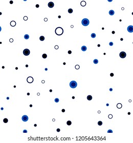 Dark BLUE vector seamless backdrop with dots. Glitter abstract illustration with blurred drops of rain. Pattern for design of window blinds, curtains.