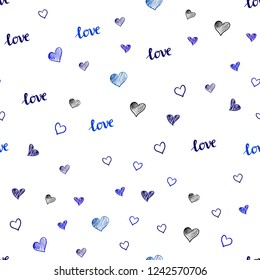 Dark BLUE vector seamless backdrop with phrase LOVE YOU, hearts. Colorful illustration with quote LOVE YOU, hearts. Template for business cards, websites.