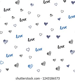 Dark BLUE vector seamless backdrop with phrase LOVE YOU, hearts. Romantic illustration with colorful phrase LOVE YOU, hearts. Design for wallpaper, fabric makers.