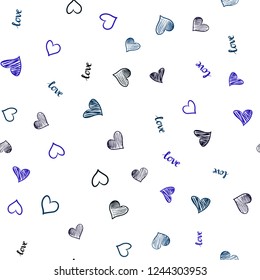 Dark BLUE vector seamless backdrop with phrase LOVE YOU, hearts. Illustration with words of love, hearts in abstract style. Design for wallpaper, fabric makers.