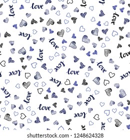 Dark BLUE vector seamless backdrop with phrase LOVE YOU, hearts. Design in doodle style with text LOVE YOU, hearts. Design for wallpaper, fabric makers.