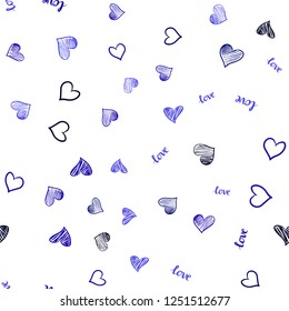 Dark BLUE vector seamless backdrop with phrase LOVE YOU, hearts. Illustration with phrase LOVE YOU, hearts for valentine's day. Texture for window blinds, curtains.