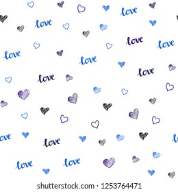 Dark BLUE vector seamless backdrop with phrase LOVE YOU, hearts. Illustration with phrase LOVE YOU, hearts for valentine's day. Pattern for trendy fabric, wallpapers.