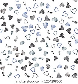 Dark BLUE vector seamless backdrop with phrase LOVE YOU, hearts. Romantic illustration with colorful phrase LOVE YOU, hearts. Design for wallpaper, fabric makers.