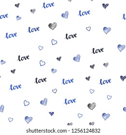 Dark BLUE vector seamless backdrop with phrase LOVE YOU, hearts. Illustration with phrase LOVE YOU, hearts for valentine's day. Pattern for design of fabric, wallpapers.