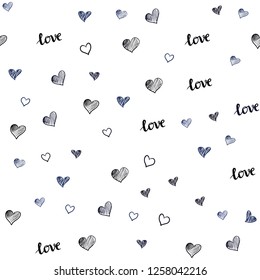 Dark BLUE vector seamless backdrop with phrase LOVE YOU, hearts. Design in doodle style with text LOVE YOU, hearts. Design for wallpaper, fabric makers.