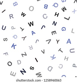 Dark BLUE vector seamless backdrop with english symbols. Colored alphabet signs with gradient on white background. Design for textile, fabric, wallpapers.