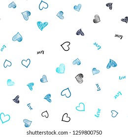 Dark BLUE vector seamless backdrop with phrase LOVE YOU, hearts. Illustration with words of love, hearts in abstract style. Design for wallpaper, fabric makers.