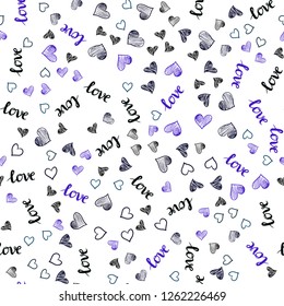 Dark BLUE vector seamless backdrop with phrase LOVE, hearts. Colorful illustration with quote LOVE, hearts. Texture for window blinds, curtains.