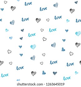 Dark BLUE vector seamless backdrop with phrase LOVE YOU, hearts. Colorful illustration with quote LOVE YOU, hearts. Design for wallpaper, fabric makers.